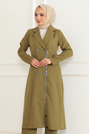Düğme Detaylı Fermuarlı Takım Haki 19219