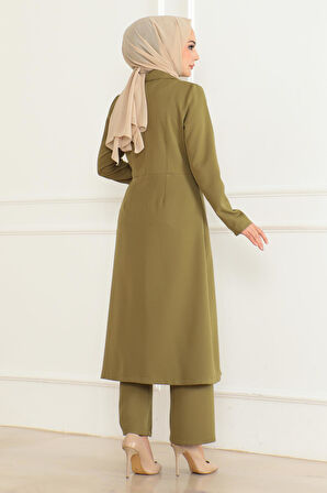 Düğme Detaylı Fermuarlı Takım Haki 19219