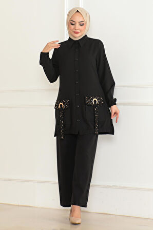 Cep Detaylı Takım Siyah 19229