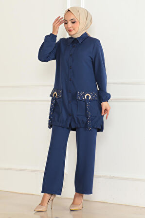 Cep Detaylı Takım İndigo 19229