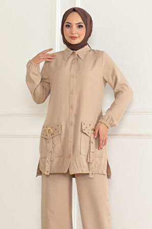Cep Detaylı Takım Bej 19229
