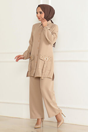Cep Detaylı Takım Bej 19229