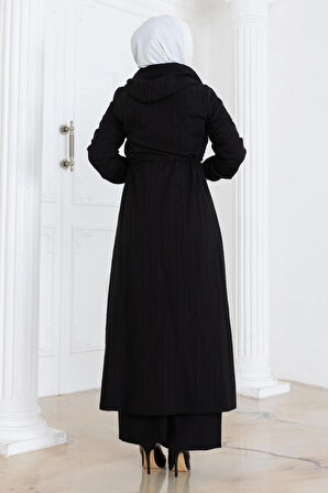 Beli Bağcıklı Kapşonlu Takım Siyah 19236