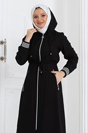 Beli Bağcıklı Kapşonlu Takım Siyah 19236