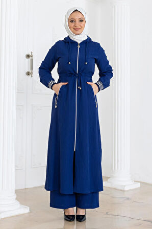 Beli Bağcıklı Kapşonlu Takım İndigo 19236