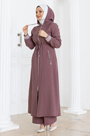 Beli Bağcıklı Kapşonlu Takım Gül Kurusu 19236