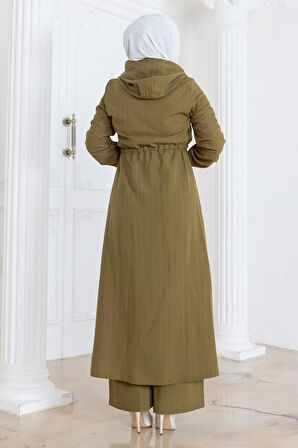 Beli Bağcıklı Kapşonlu Takım Haki 19236