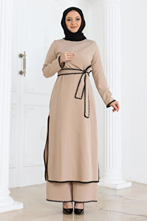 Çoban Dikişli Kemerli Takım Bej 19365