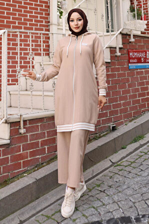 Fermuarlı Ribanalı Takım Bej 10405