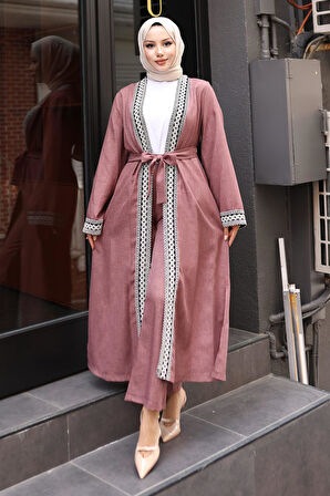 Etnik Desenli Kimono Takım Gül Kurusu 19251