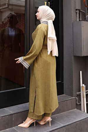 Etnik Desenli Kimono Takım Haki 19251