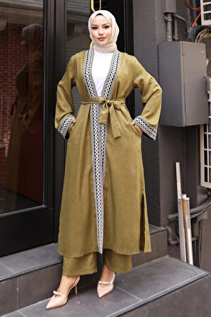 Etnik Desenli Kimono Takım Haki 19251