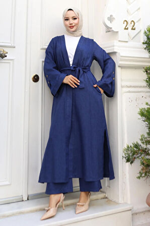 Apolet Detaylı Kimono Takım İndigo 19253