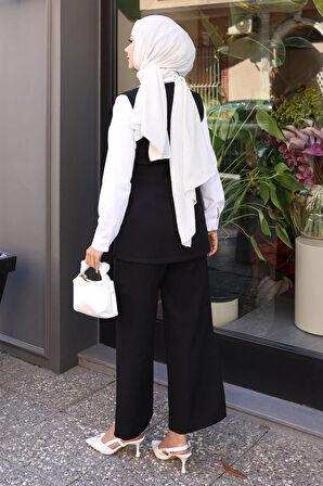 Kemerli Yelek Pantolon Takım Siyah 19250