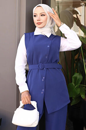 Kemerli Yelek Pantolon Takım İndigo 19250