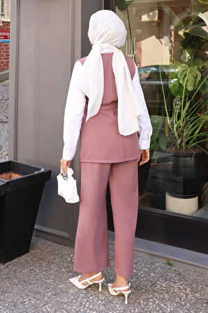 Kemerli Yelek Pantolon Takım Gül Kurusu 19250