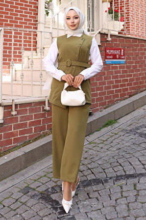 Kemerli Yelek Pantolon Takım Haki 19250