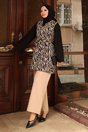 Zebra Desenli İkili Takım Bej 19255