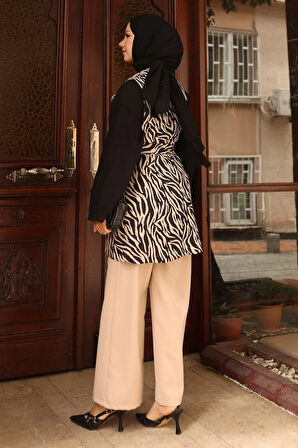 Zebra Desenli İkili Takım Bej 19255