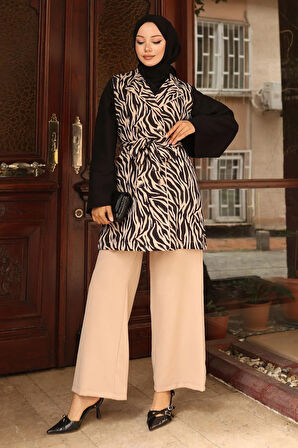 Zebra Desenli İkili Takım Bej 19255