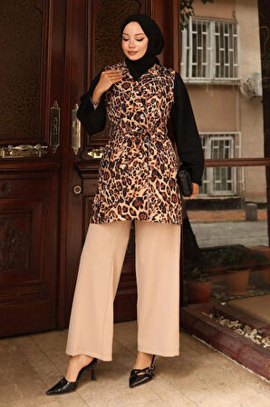 Leopar Desenli İkili Takım Vizon 19255