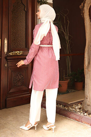 Çizgili Nakış Detaylı Takım Bordo 19261