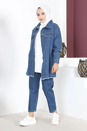 Püskül Detaylı Kot Ceket Mavi MSW6011