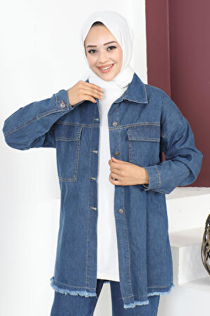 Püskül Detaylı Kot Ceket Mavi MSW6011