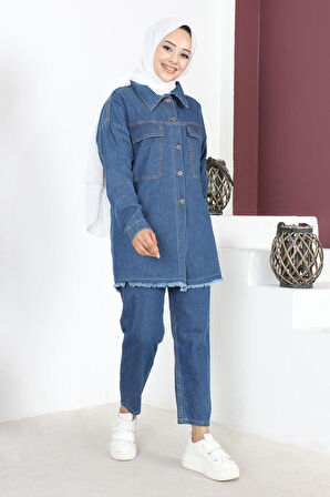 Püskül Detaylı Kot Ceket Mavi MSW6011