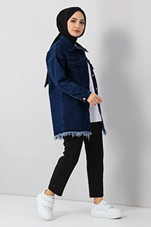 Püskül Detaylı Kot Ceket Lacivert MSW6011