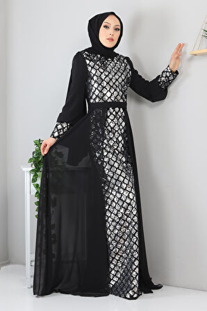 Pulpayetli Şifon Abiye Gümüş MSW9819