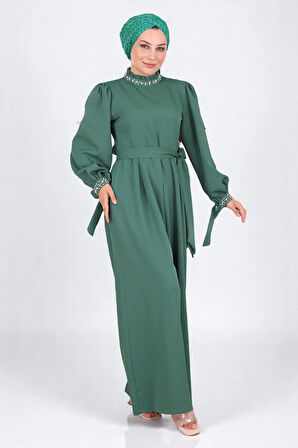 İnci Detaylı Tulum Elbise Zümrüt MSW19152-4