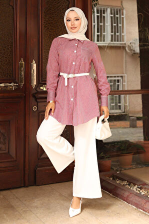 Çizgili Cep Detaylı Takım Bordo MSW19242-2