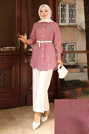 Çizgili Cep Detaylı Takım Bordo MSW19242-2