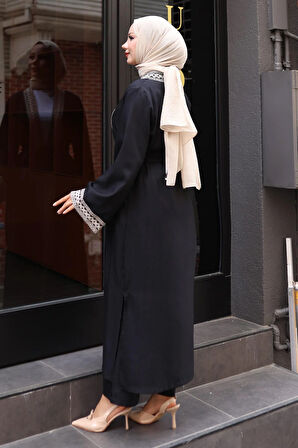 Etnik Desenli Kimono Takım Siyah MSW19251-1