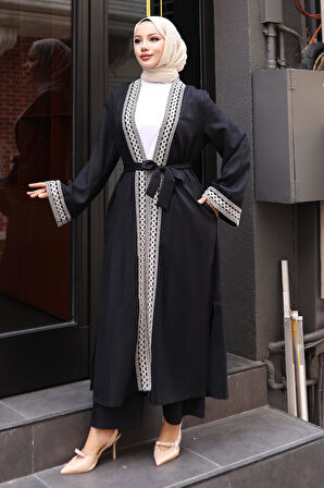 Etnik Desenli Kimono Takım Siyah MSW19251-1