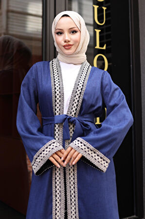 Etnik Desenli Kimono Takım İndigo MSW19251-2