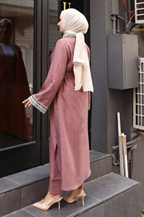 Etnik Desenli Kimono Takım Gül Kurusu MSW19251-3