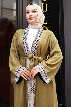 Etnik Desenli Kimono Takım Haki MSW19251-4