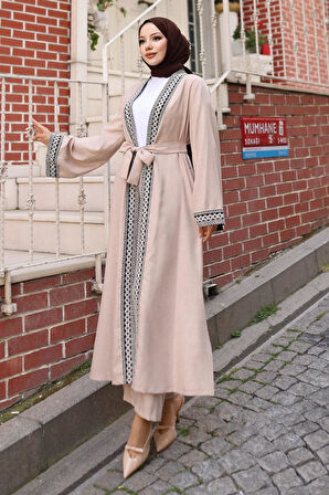 Etnik Desenli Kimono Takım Bej MSW19251-5
