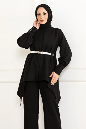 Kemer Detaylı Takım Siyah MSW19001-1