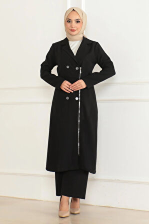 Düğme Detaylı Fermuarlı Takım Siyah MSW19219-1