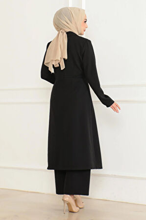 Düğme Detaylı Fermuarlı Takım Siyah MSW19219-1