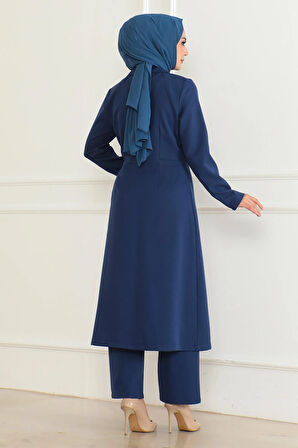 Düğme Detaylı Fermuarlı Takım İndigo MSW19219-2