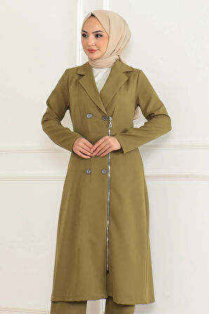 Düğme Detaylı Fermuarlı Takım Haki MSW19219-4