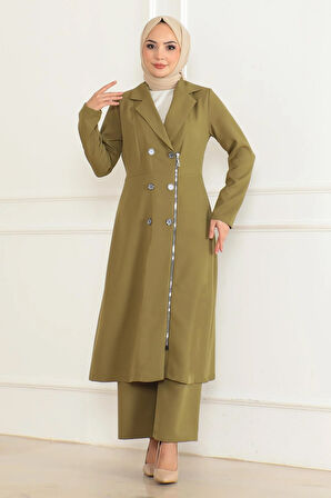Düğme Detaylı Fermuarlı Takım Haki MSW19219-4
