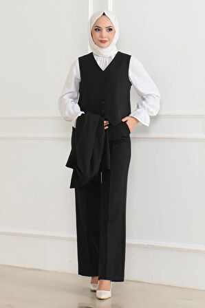 Yelekli Üçlü Takım Siyah MSW19222-1