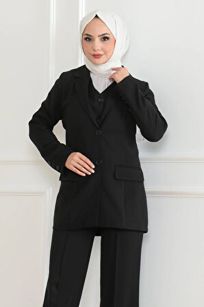 Yelekli Üçlü Takım Siyah MSW19222-1