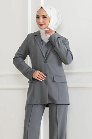 Yelekli Üçlü Takım Gri MSW19222-5