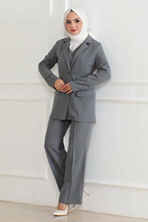 Yelekli Üçlü Takım Gri MSW19222-5